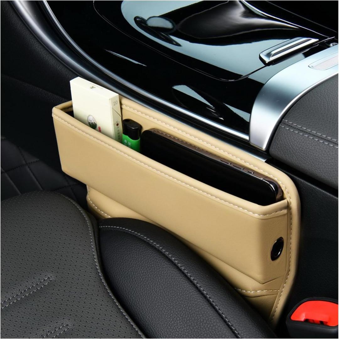Ziciner Car Seat Gap Organizer, Premium Leather Auto Seat Storage Box, Vehicle Adjustable Front Seat Gap Filler, Car Seat Side Pocket Organizer for Phones, Glasses, Keys, Money, Cards (Black)