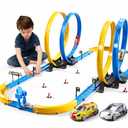 PEADUCK Slot Car Games Race Cars Toys for Boys Kids Age 5-7, Toy Cars Track Set with 4 Slot Cars, Loops and Circular Track, Slot Car Race Track Sets for 3 4 5 6 7 8+ Year Old Boy Girl Birthday Gifts