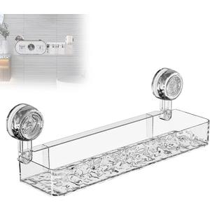 Corrugated Suction Cup Storage Holder,Movable Shower Shelf Suction Cup,Shower Caddy Large Capacity Bathroom Organizer,NoDrill WallMounted Storage Shelf,Bathroom Organizers and Storages(Clear)