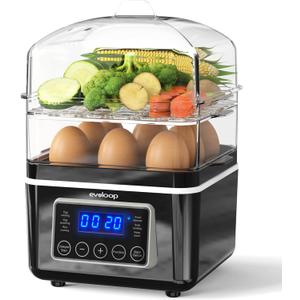 2 Tiers Electric Food Steamer for Cooking, 4 QT Digital Multi Vegetable Steamer with BPA-Free Stackable Baskets, Rapid Egg Cooker Egg Steamer with Auto Shut-Off, Ideal for Veggies, Seafood, Rice