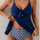 Eomenie Two Piece Tankini Swimsuits for Women Tummy Control Cutout Bathing Suit Tie Knot Flowy Swim Dress with Bottom (Blue, XL)