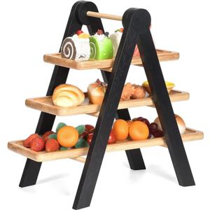 Natural Wood Split Tier Decorative Tray, Beautifully Designed Wooden Cake Stand 3 Tier Serving Tray, Perfect for Tea Parties, Parties, Birthdays and Weddings, LPT16