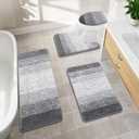Bsmathom Bathroom Rugs Sets 4 Piece, Soft Absorbent Microfiber Bath Rugs with U-Shaped Contour Toilet Rug and Toilet Lid Cover, Thick Non-Slip Plush Shaggy Bath Mat Set, Grey