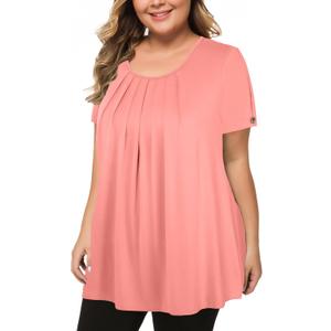 MANER Women's Plus Size Tops Short Sleeve Flowy Shirts Casual Blouses Tunic Tops L-4XL