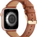 Bestig Leather Bands Compatible with Apple Watch Band 38mm 40mm 41mm 42mm(Series 10 11) for Women Men, Wristband Strap for iWatch SE3/2/1&Series 9 8 7 6 5 4 3 2 1(Brown+Rose Gold)