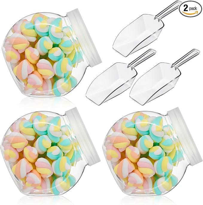 Umigy Plastic Candy Jar with Lid for Candy Buffet with Mini Acrylic Plastic Kitchen Scoop 42 oz Clear Candy Container Cookie Jar for Kitchen Counter Decorative(2 Sets)