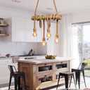 Arturesthome 4 Heads Hemp Rope Ceiling Pendant Light, Vintage Bamboo Chandeliers Decoration, Rustic Industrial Hanging Lamp for Bedroom Restaurant Cafe Bar, 4 Lights/W 22.7in