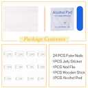 Square Press on Toenails Short Fake ToeNails with Glitter Designs Dark Blue Nail Press ons Glossy Glue on Tonails Summer False Toenails Full Cover Artificial Stick on Nails for Women 24Pcs