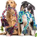 Tough Dog Rope Toys for Aggressive Chewers, Tough Tug of War Dog Toys for Large, Medium & Small Dogs – 5 Pack Including 2 Ropes & 3 Supplies