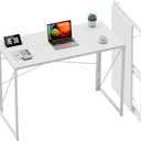 Coavas Small Folding Desk 39.4 inch White Desks, Foldable Computer Desk Spaces Saving Writing Table for Bedroom, Home Office, Dorm, Apartment, Kids