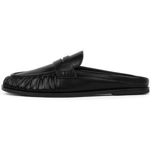 QIY Mules for Women Penny Loafers Comfortable Dressy Slip on Backless Flats Slides Slippers Walking Casual Office Shoes (8, Black)