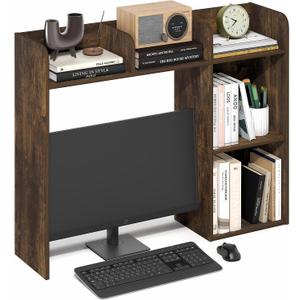 Furinno Classic Desk Shelf, 5-Shelf Desktop Hutch, Book Shelf, 3-Tier Desk Organzier, for Office Supplies, Office Desk Accessories, for Home Office, College, Dorm, Amber Pine, 5 Shelves