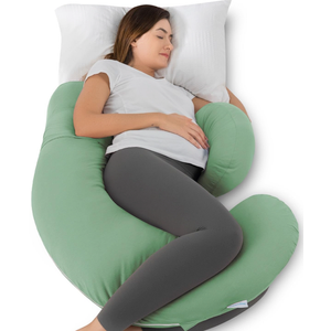 Momcozy Pregnancy Pillow with Cooling Cover, Detachable G-Shaped Maternity Pillow with Adjustable Belly Wedge, Full Body Support for Expecting Mothers, Green 