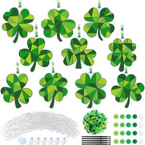 Beeveer 30 Sets St. Patricks Day Shamrock Clover Suncatchers Window Art, Lucky DIY Irish Sun Catchers Bulk Crafts Paint Your Own Window Ornaments for Adults Home Birthday Activity Party Decor