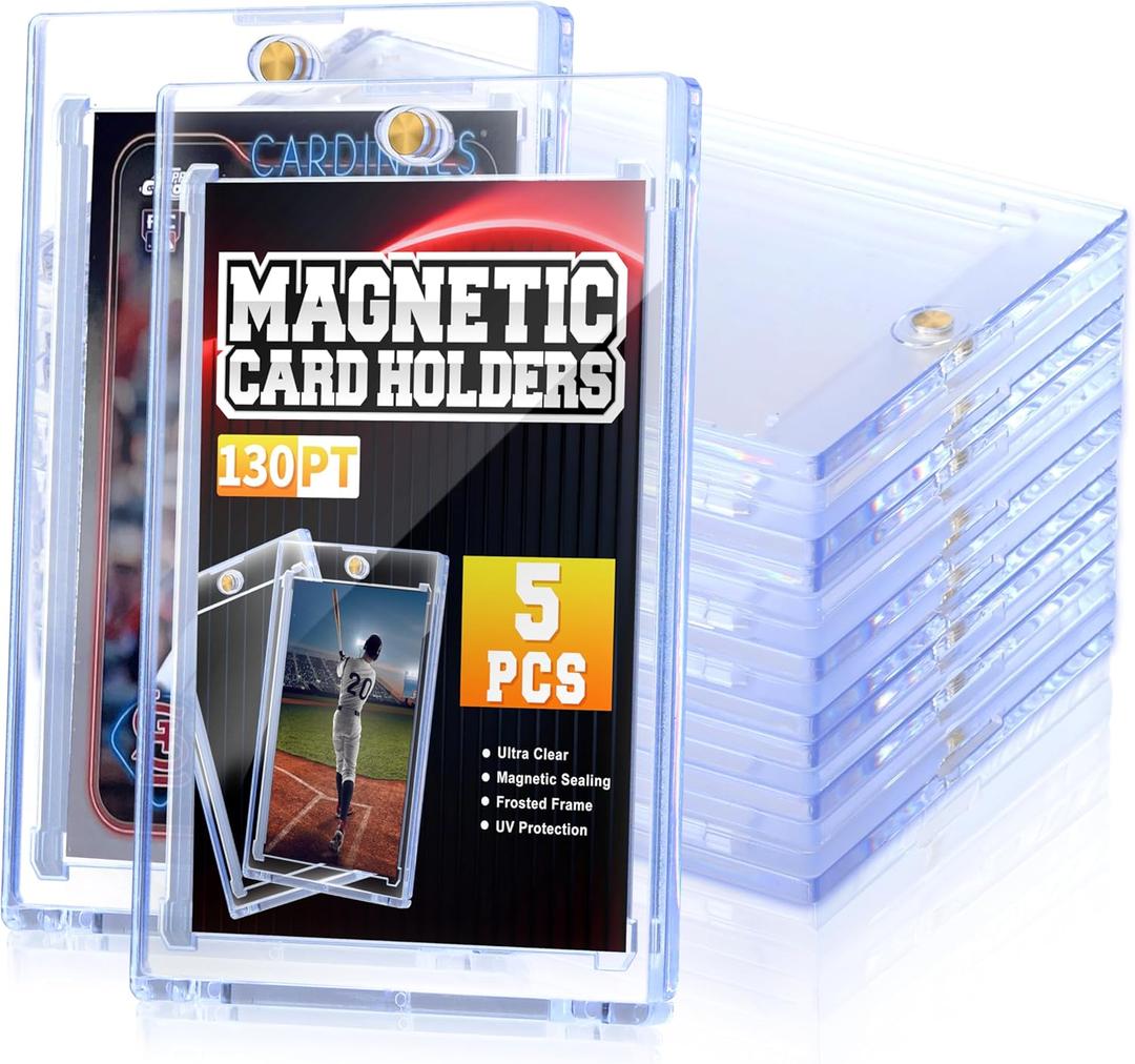 5 Pack 130PT Magnetic Card Holder for Trading Cards, One-Touch Card Case Holder for Baseball Football Sports MTG TCG Collectable Cards (15, 130PT)