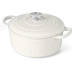3 Qt Enameled Cast Iron Dutch Oven with Lid, E-far Small Round Nonstick Dutch Oven Pot for Bread Baking Braising Stews Roasting Cooking, Heavy Duty, Induction & Oven Safe - White