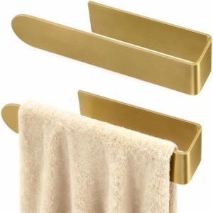 2 Pack Gold Hand Towel Holder, Adhesive Towel Bars Wall Mounted, 8 Inch Square Hand Towel Racks Stick on Wall for Bathroom Kitchen