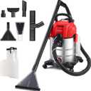 Shop Vacuum Wet and Dry, 6 Gallon, 5.5 Peak HP Power Suction, 3 in 1 Stainless Steel Shop Vac with 4.5L Upholstery Shampoo Tank, Water Vacuum Cleaner Carpet Extractor (Red)