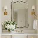 ANDY STAR 24x36 Inch Brushed Gold Scalloped Rectangle Bathroom Mirror, Brushed Gold