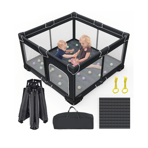Foldable Baby Playpen with Mat, Foldable Playpen for Babies and Toddlers, Folding Portable Kids Play Pen, Collapsible Play Yard with 2 Handles + Suitable Size Mat(Black, 50x50 inches)