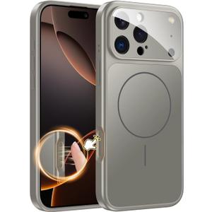 TOBOVON Magnetic for iPhone 16 Pro Max Case with Camera Lens Protector, Compatible with MagSafe, Camera Control Button, Slim Shockproof Phone Cover for iPhone16 ProMax, Titanium Gray