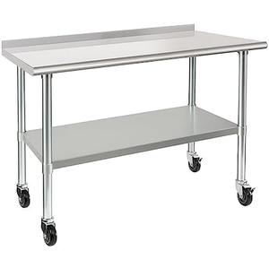 HARDURA Stainless Steel Table 24 x 48 Inches with Wheels Casters NSF Heavy Duty Commercial Prep Table with 2 Backsplash and Adjustable Undershelf for Restaurant Kitchen Home and Hotel
