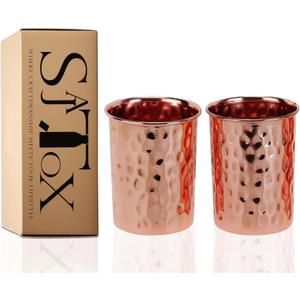 Pure Copper Tumblers for Drinking - Ayurvedic Health Pure Copper Cups 4 pcs. set - 312 ml.(11 fl oz) (Hammered)