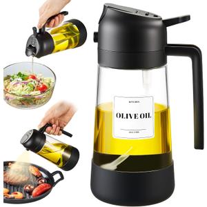 PARACITY Oil Dipenser Bottle with Silicone Bottom, 2 in 1 Olive Oil Sprayer and Dispenser, Oil Spray Bottle 500ML/ 17OZ for Cooking, Kitchen, BBQ, Air Fryer, Salad, Baking(1PC Black)