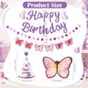 AmazingSpark 25 Pcs Purple Butterfly Birthday Party Set Includes 24 Cone Hats with Pompoms and 1 Happy Birthday Banner for Butterfly Themed Parties Baby Showers Photo Props Decorations