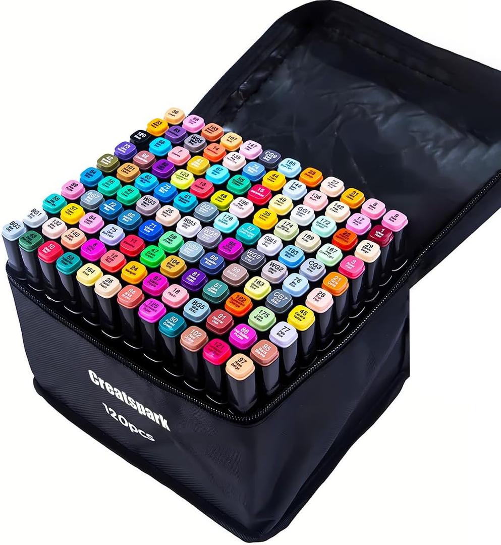 CREATSPARK Alcohol Markers 120 Colors with Base Dual Tip Art Drawing Markers for Anime Sketch Illustrations - Refillable