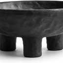 Black Concrete Decorative Bowl, 12 Inch Large Footed Bowl for Home Decor, Heavyweight Pedestal Bowl, Matte Black Centerpiece Bowl for Coffee Table, Shelf, Console, Entryway, Outdoor Styling, 12 inches in diameter x 5.2 inches in height