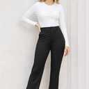 Bamans Womens Dress Pants Flare Leggings Work Office Pants Wide Leg Slacks High Waist Bootcut Business Trousers (Black, L)
