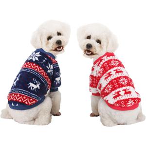 Dog Sweater, Dog Sweaters for Small Dogs, 2, 3 Pack Warm Soft Pet Clothes for Puppy, Medium Large Cat, Dogs Girl or Boy, Dog Shirt for Winter Christmas (Red+Navy, XX-Small)