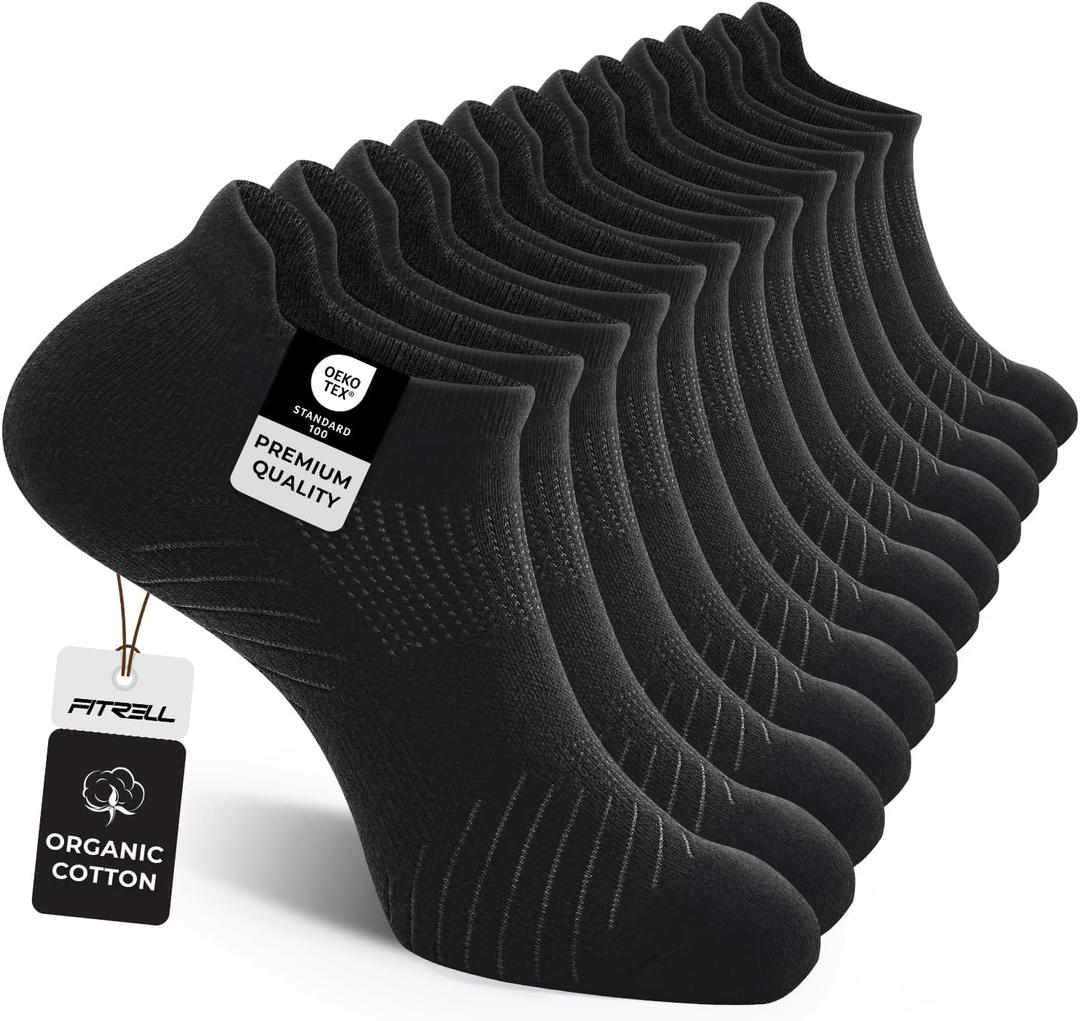 FITRELL 6 Pack Men's Athletic Running Ankle Socks Low Cut Cushioned Wicking Anti-Blister Breathable Sport Socks (Black)
