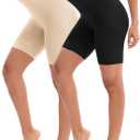 INNERSY Women's Slip Shorts for Under Dresses High Waisted Shorts 2-Pack(Black Nude,Medium)