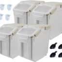 Large Flour Storage Container Bin 25lb, 4Pack Airtight Rice Storage Containers with Wheels Seal Locking Lid, BPA Free with Measuring Cup&Scoop for Flour, Rice, Grain(Gray)