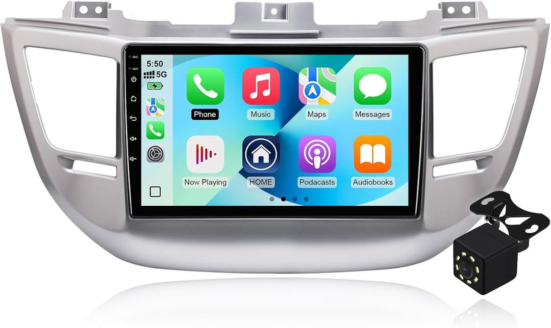 4Core+64G Android 14 Double Din Car Radio Stereo for Hyundai Tucson 2015-2018 with 9" Touchscreen Radio Built-in Wireless Carplay/Android Auto/GPS/Bluetooth/FM/AUX-in/SWC/Camera