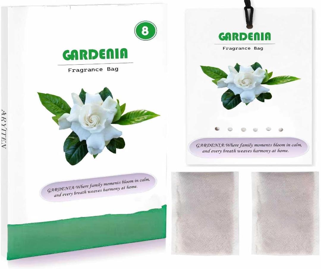 Aryiten 8 Packs Large Gardenia Scented Sachets for Closet Deodorizer Drawers, Hanging Long Lasting Potpourri Bags Home Fragrance Air Freshener
