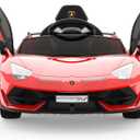 12V Electric Ride-On Car for Kids | Licensed Lamborghini Battery-Powered Sports Car with Remote Control, 2 Speeds, Sound System, LED Headlights, Hydraulic Doors