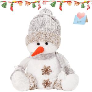 Snowman Christmas Figurines 2025 Christmas Plush Doll Tabletop Decorations Xmas Snowman Figurines Holiday Home Party Decor,Gray,10"