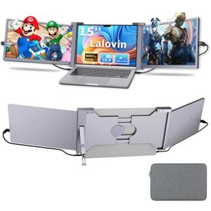 15" Laptop Screen Extender, 1080P FHD IPS Triple Portable Monitor for 15"-17.3" Laptop, Plug & Play Monitor Extender with USB-C/HDMI Port for Mac/Windows/Chrome/Android, Gray