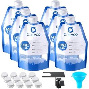 Dreyoo 6 Pack Paint Storage Bags with Funnel and Filler Clip, 1.5L Reusable Storage Bags for Leftover Water Based Paint, Airtight Clear Pouches Containers, for Home DIY Professional Painters