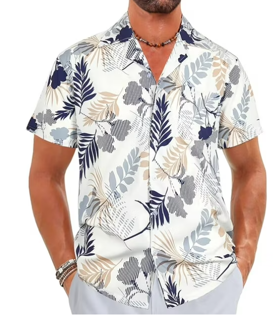 ELETOP Men's Hawaiian Shirts Short Sleeve Floral Beach Shirts Button Down Tropical Aloha Vacation Shirts L