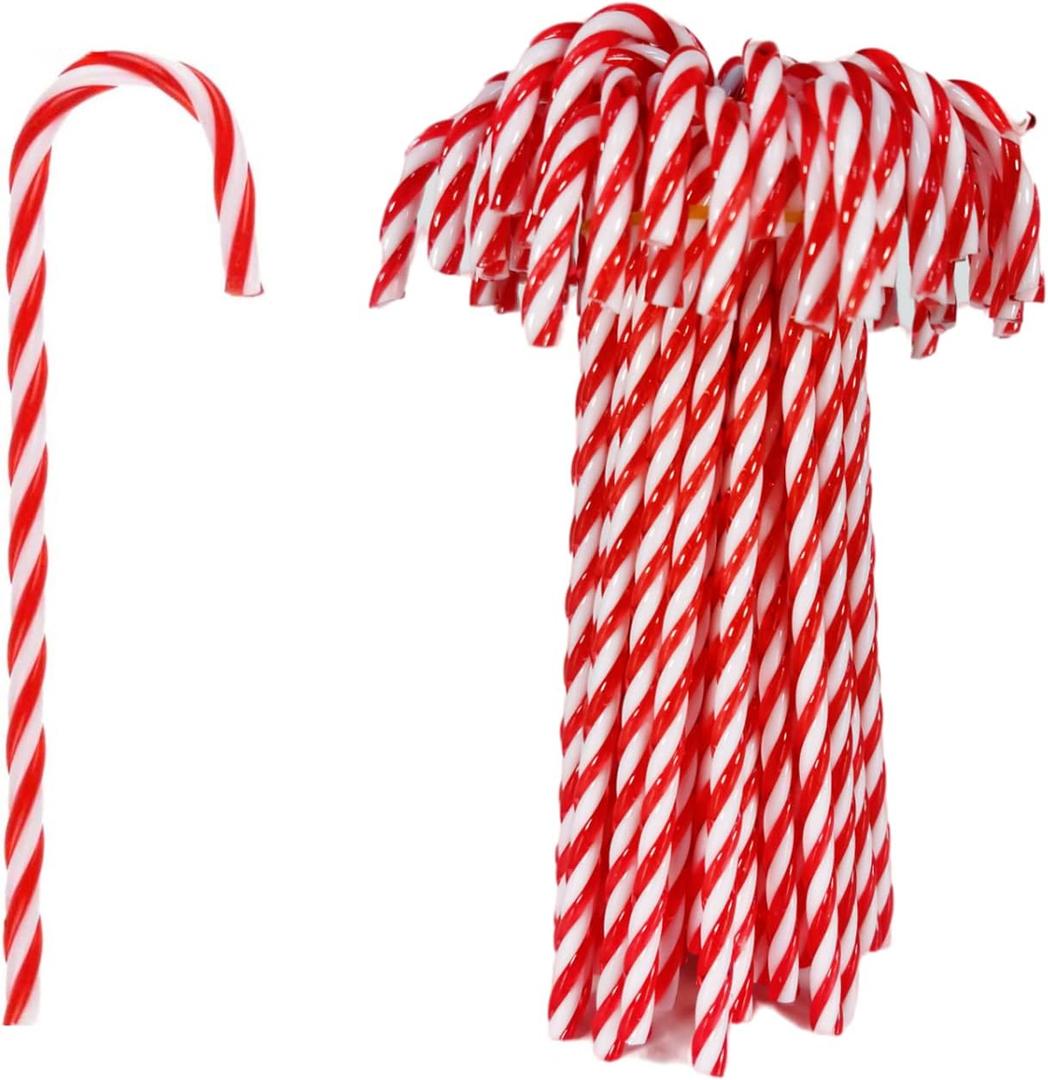 50 Pcs Christmas Candy Canes 5.9 inch Plastic Christmas Tree Hanging Ornaments Twisted Red White Crutch Candy Canes for Xmas Home Indoor Outdoor Party Decoration (red White)