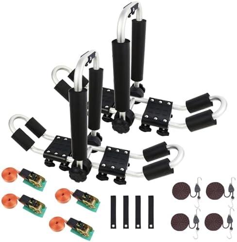 Kayak Roof Rack 2-in-1 Aluminum Folding J Bar Roof Carrier Rack-Includes 8 Pcs Ratchet Tie and 4 Pcs Anchor Strap-Mount on SUV, Car,Truck Roof Top Crossbar-Easy to Carry 2 Kayaks/Canoes/Surf, 2Pack