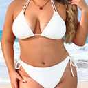 Daci Women Plus Size Triangle Bikini Sets Two Piece Double Straps Halter Swimsuit Side Tie String Sexy Bathing Suits (White) 16W