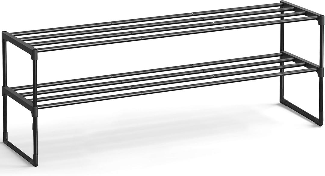 SONGMICS Shoe Rack, 2-Tier Shoe Organizer, Metal Storage Shelf, Upright or Upside Down, for 15-18 Pairs, Stackable, for Entryway, 11.8 x 46.1 x 14.6 Inches, Black ULSA032B01