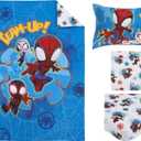 Disney Marvel Spidey and his Amazing Friends Spidey Team Red, White, and Blue 4 Piece Toddler Bed Set - Comforter, Fitted Bottom Sheet, Flat Top Sheet, and Reversible Pillowcase