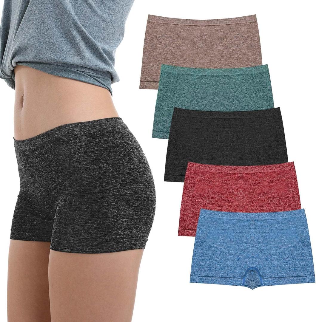 LALESTE Women's Boyshort Underwear Full Coverage Seamless Panties Soft Stretch Boxer Briefs 5 Packs (X-Large, B002)