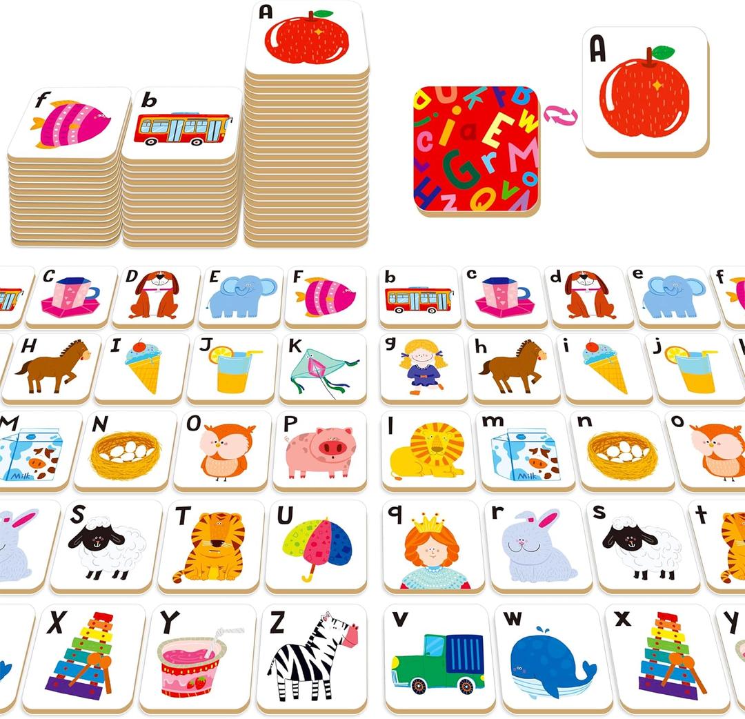 52 PCS Alphabet Memory Game, 26 Pairs Uppercase & Lowercase Letters Matching Game, Educational Early Learning Toy for Toddlers, Kindergarten, Kids 3+